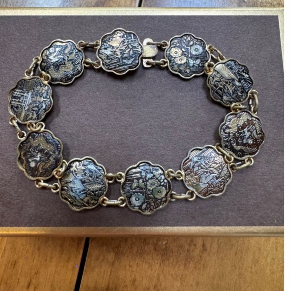 Vintage Japanese handcrafted Shakudo Panel Braclet